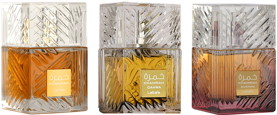 Lattafa Khamrah, Khamrah Qahwa & Khamrah Dukhan Fragrance Bundle for Everyone