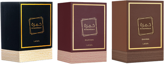 Lattafa Khamrah, Khamrah Qahwa & Khamrah Dukhan Fragrance Bundle for Everyone